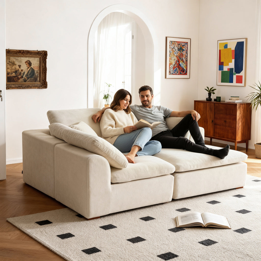 L-Shaped Sectional Sofa - Modern Style with spacious seating and plush cushions, ideal for couples and family lounging.