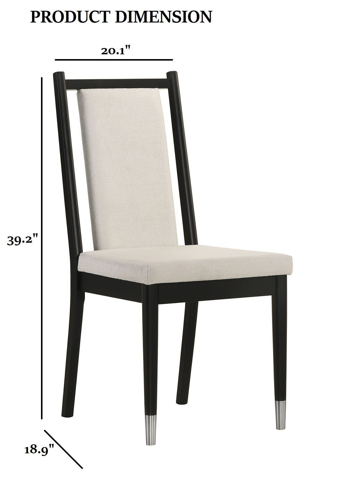 Dimensions of Contemporary Dining Side Chair - Modern Seating | 2pc Set with 39.2-inch height, 20.1-inch width, and 18.9-inch seat height.