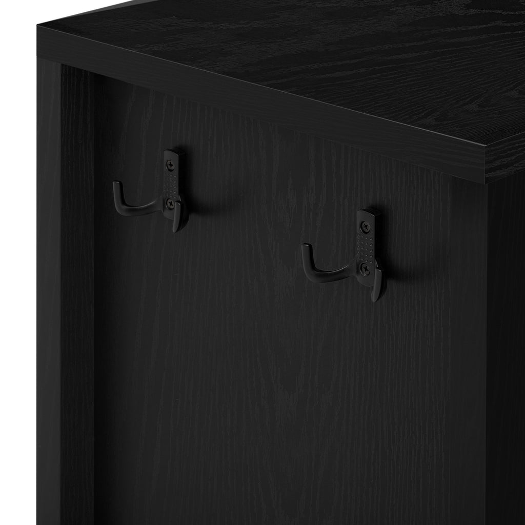 Back view of Modern Wave-Pattern Sideboard showing dual metal hooks for added utility and wall anchoring support.