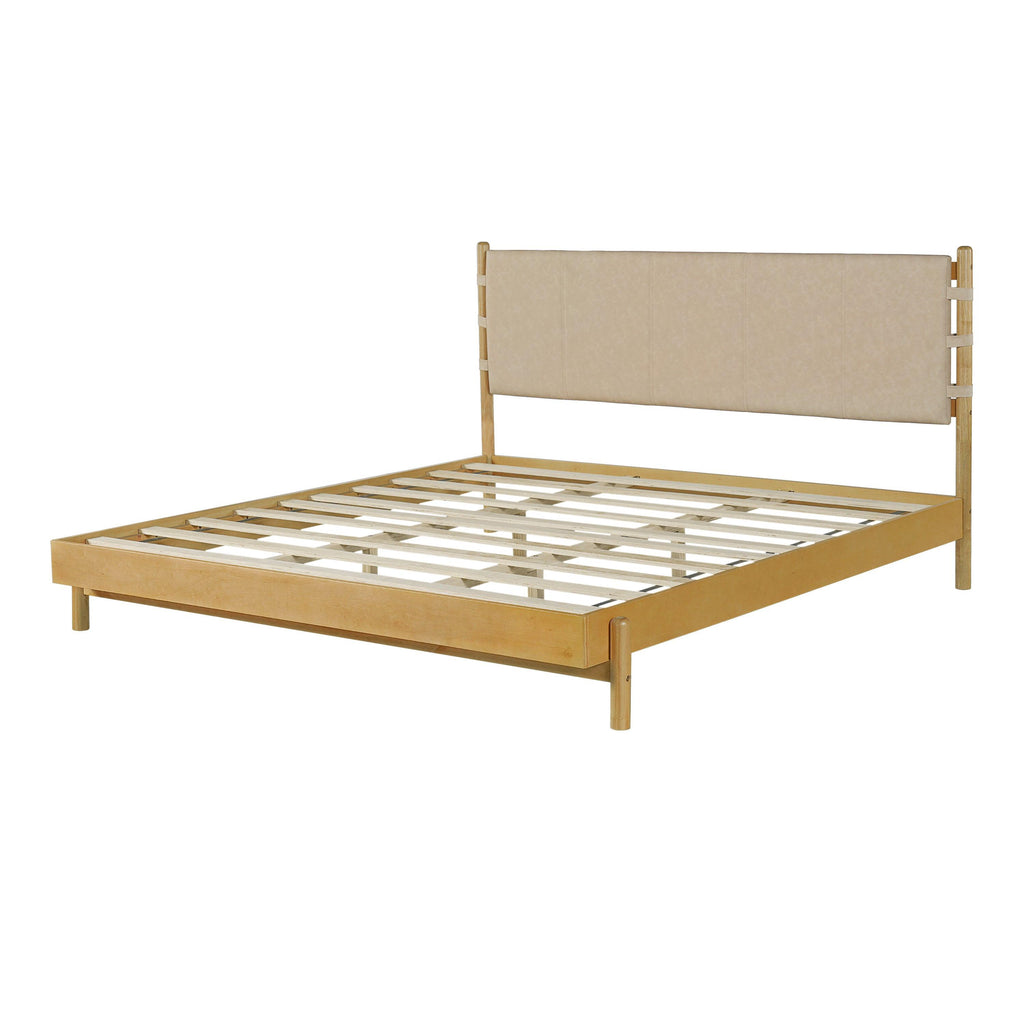 Rubber Wood King Bed Frame - Elegant Mid Century Design.