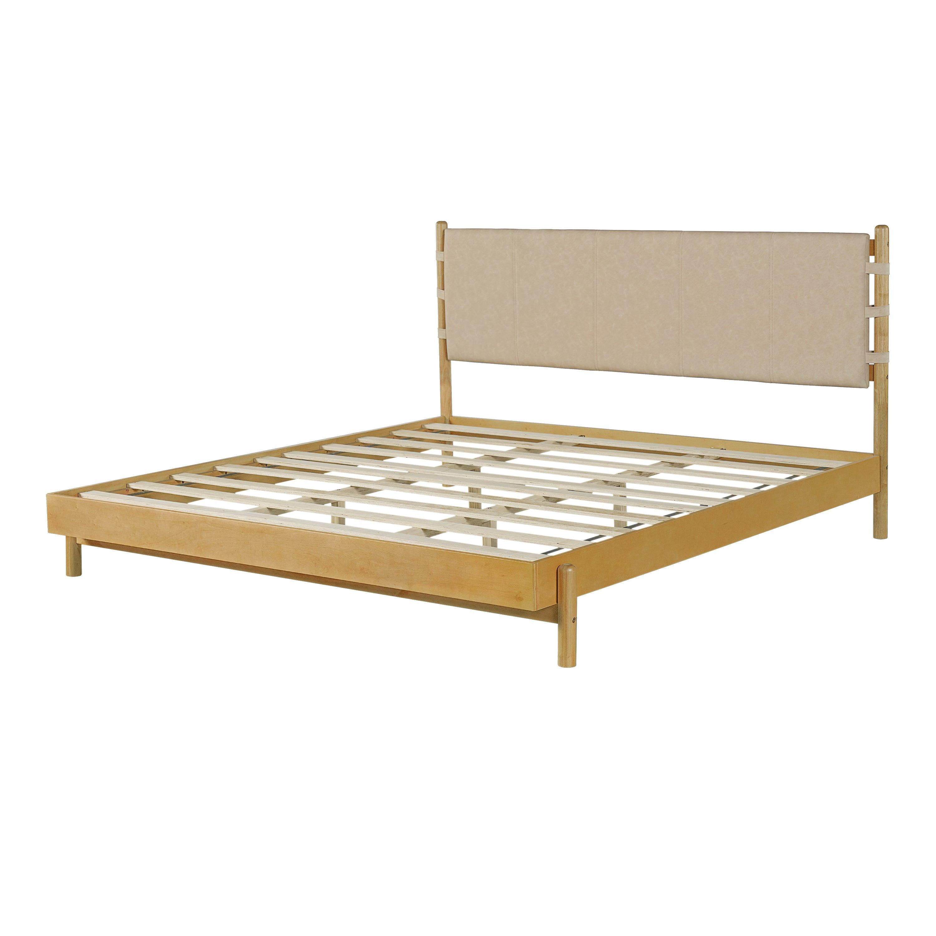 Rubber Wood King Bed Frame - Elegant Mid Century Design.