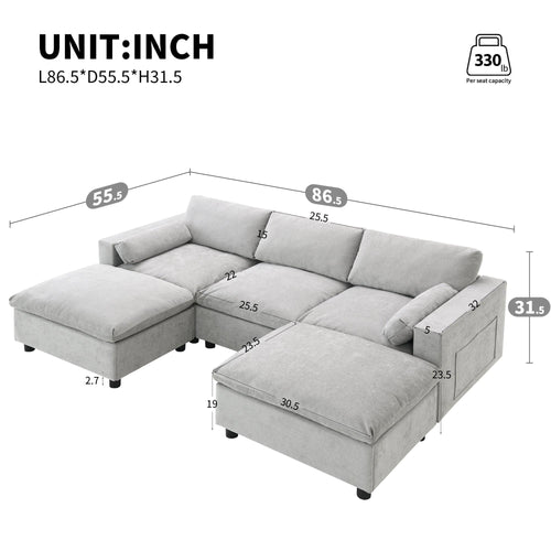 Chenille Modular Sofa with Storage - Modern U-Shaped Couch.