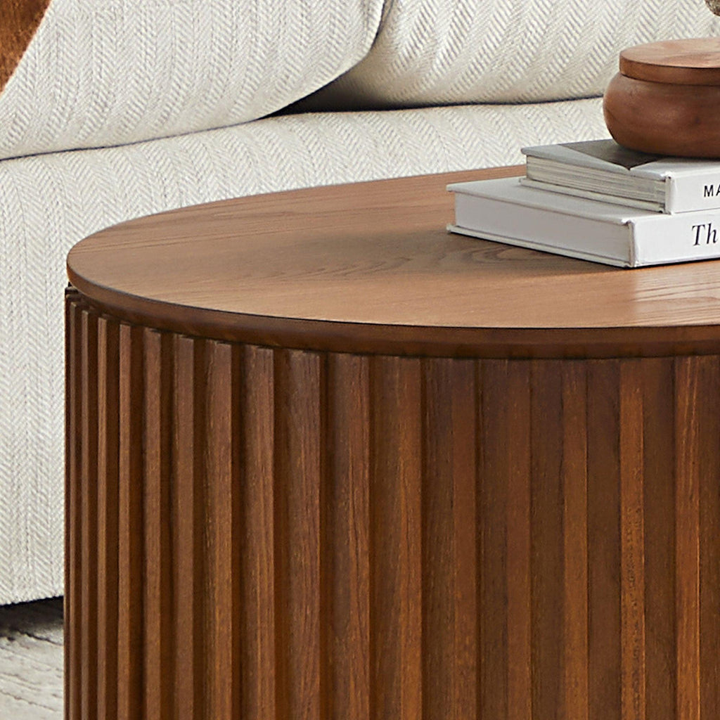 Oval Wood Coffee Table with Drawer for Living Room.