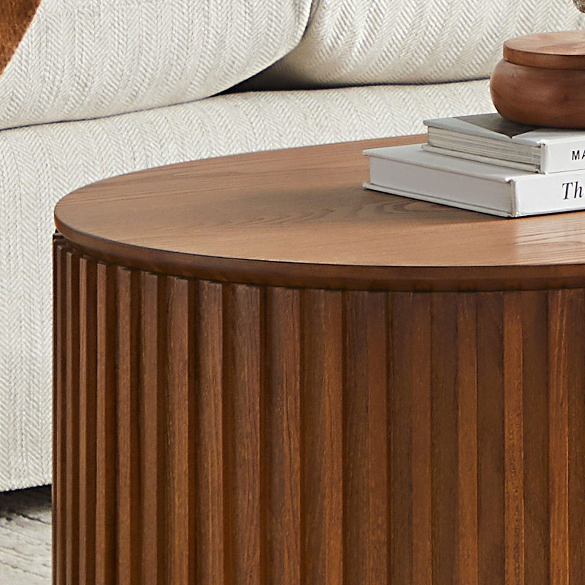 Oval Wood Coffee Table with Drawer for Living Room.