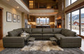 Olive Green Leather Match 8-Seater Reclining Sectional, Large Arms