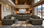 Olive Green Leather Match 8-Seater Reclining Sectional, Large Arms