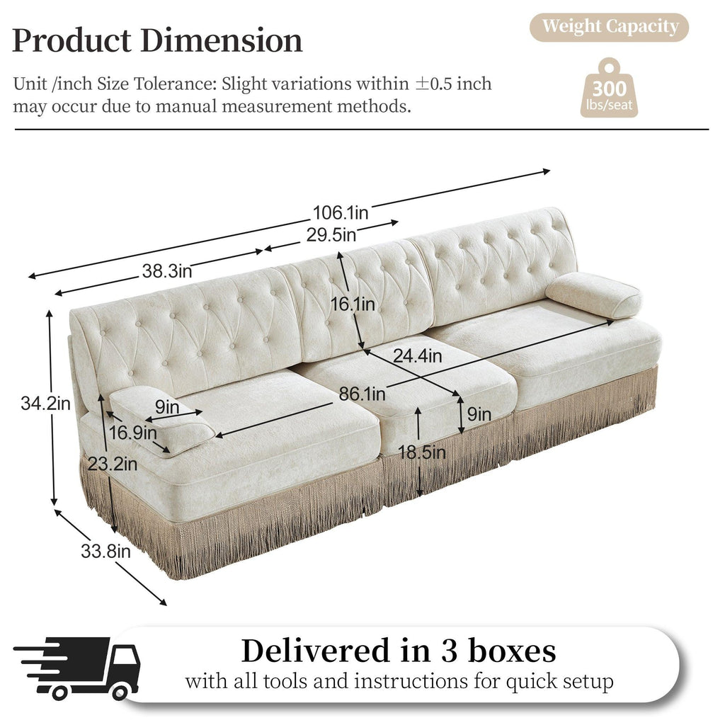 Pet-Friendly Velvet Sofa with Tassel Skirt Design.