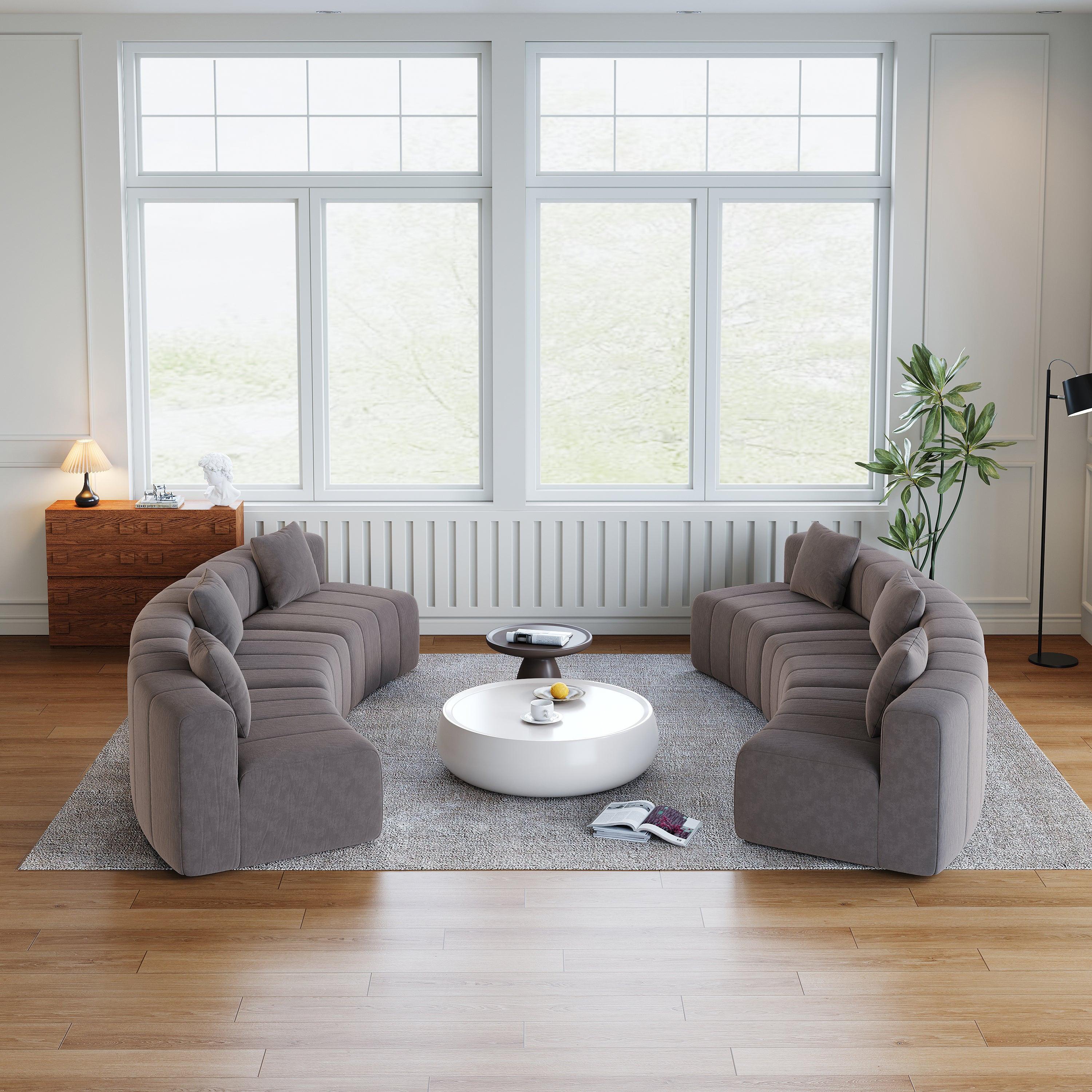 Curved Sectional Sofa with 6 Pillows for Living Room.
