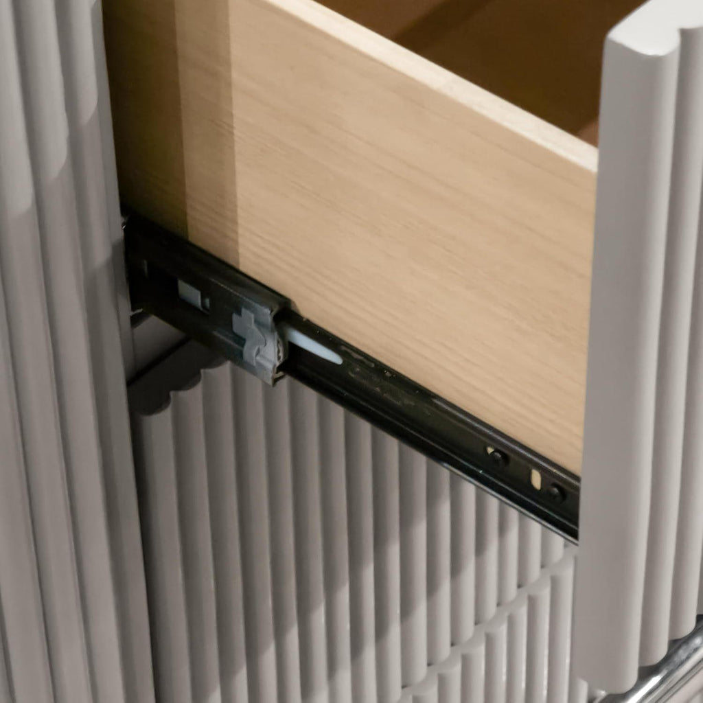 Light Gray Nightstand with Dovetail Drawers.