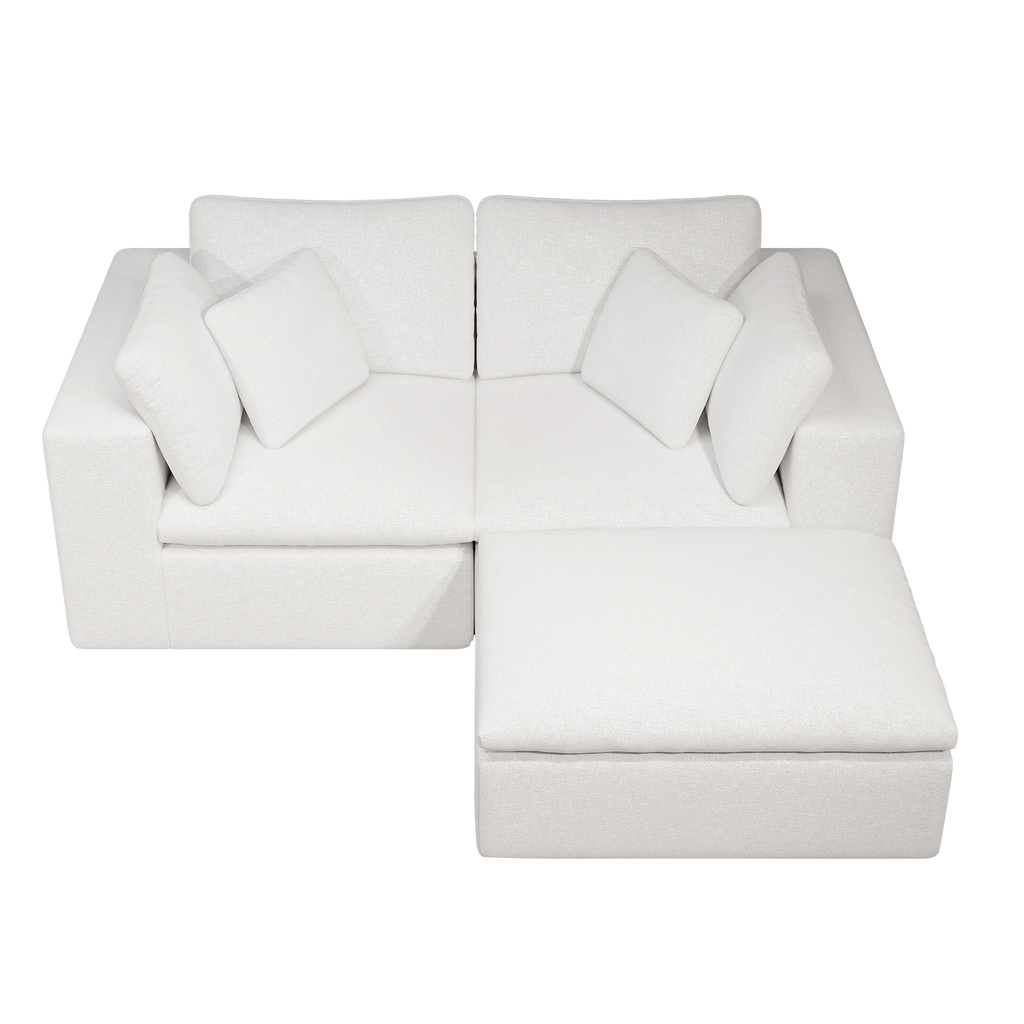 Modular Sectional Sofa - Plush Corduroy Fabric White.
