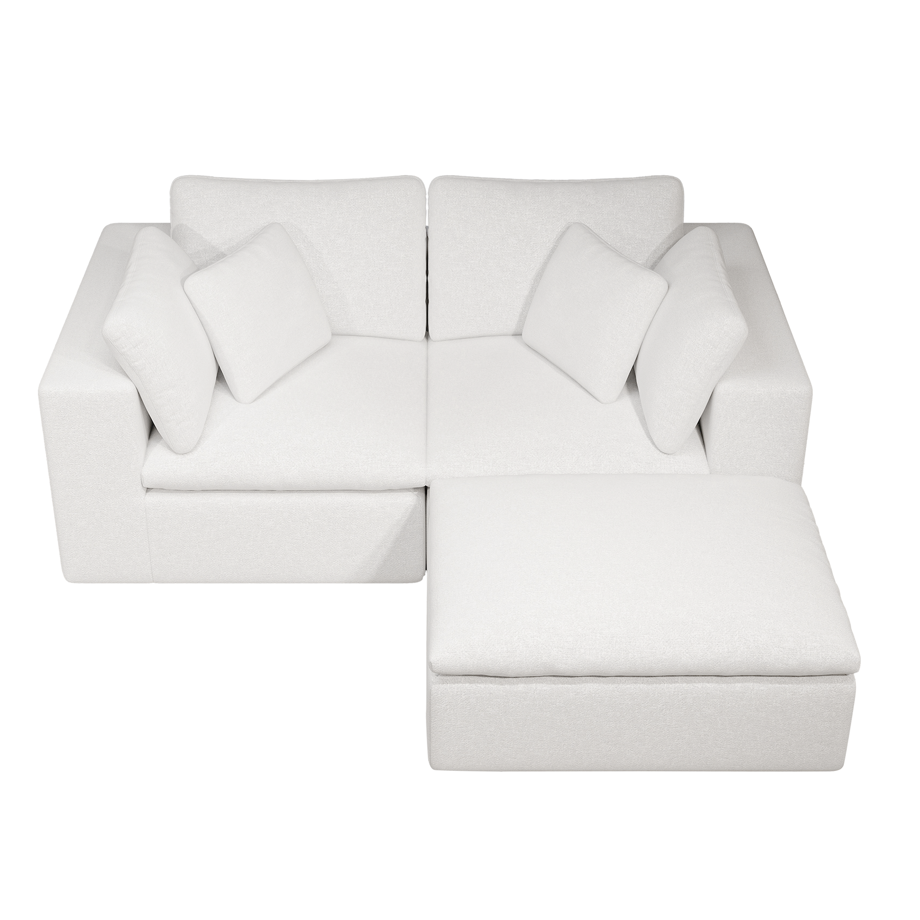 Modular Sectional Sofa - Plush Corduroy Fabric White.
