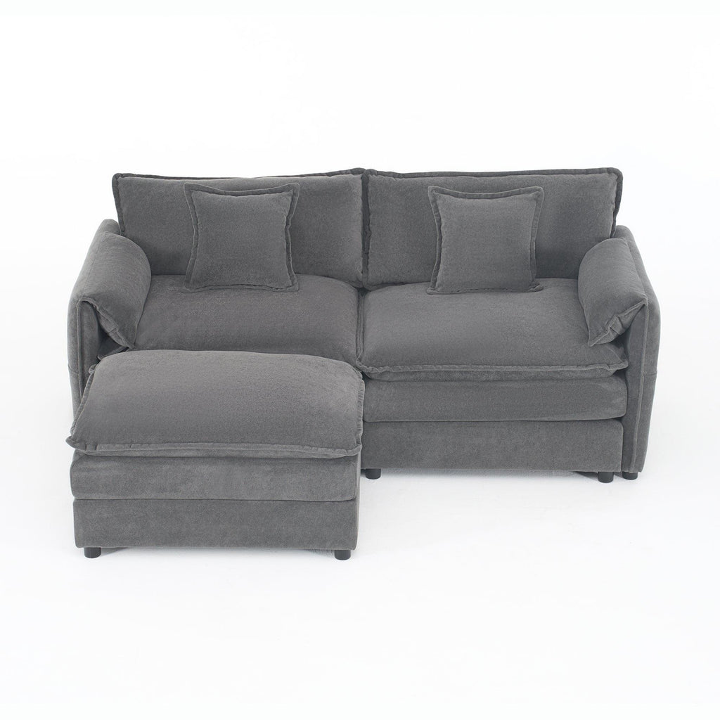 Modular Sectional Sofa Grey with Ottoman for Living Room.
