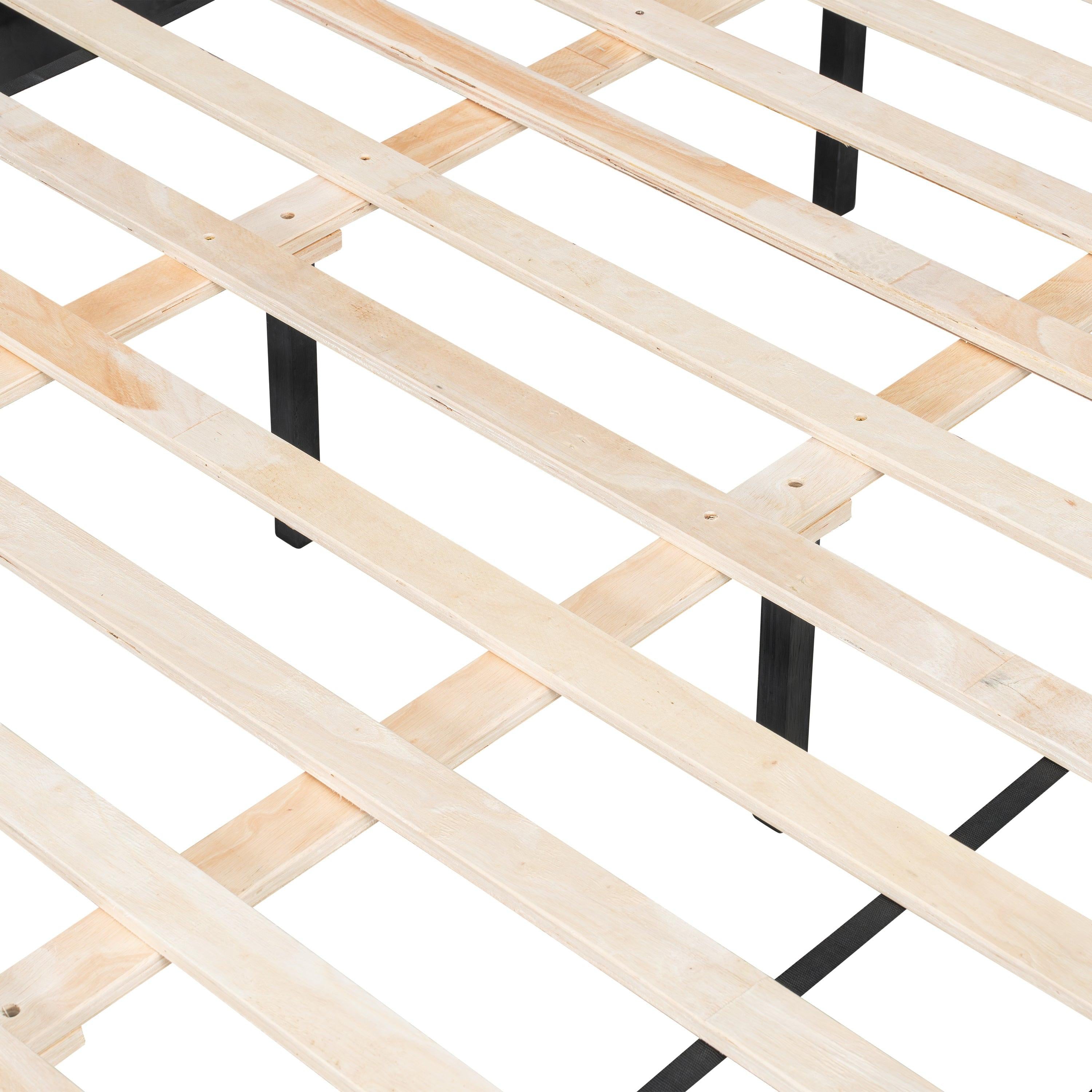 Solid Wood Queen Bed - Heavy Duty, Support 500 lbs - Black Headboard.