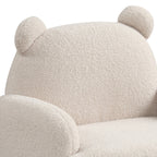 Close-up of the bear-shaped backrest with plush Sherpa fabric and rounded ears, highlighting the whimsical design of the kids armchair.