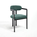 Antique Green Boucle Dining Chairs with Black Metal Legs, Set of 2