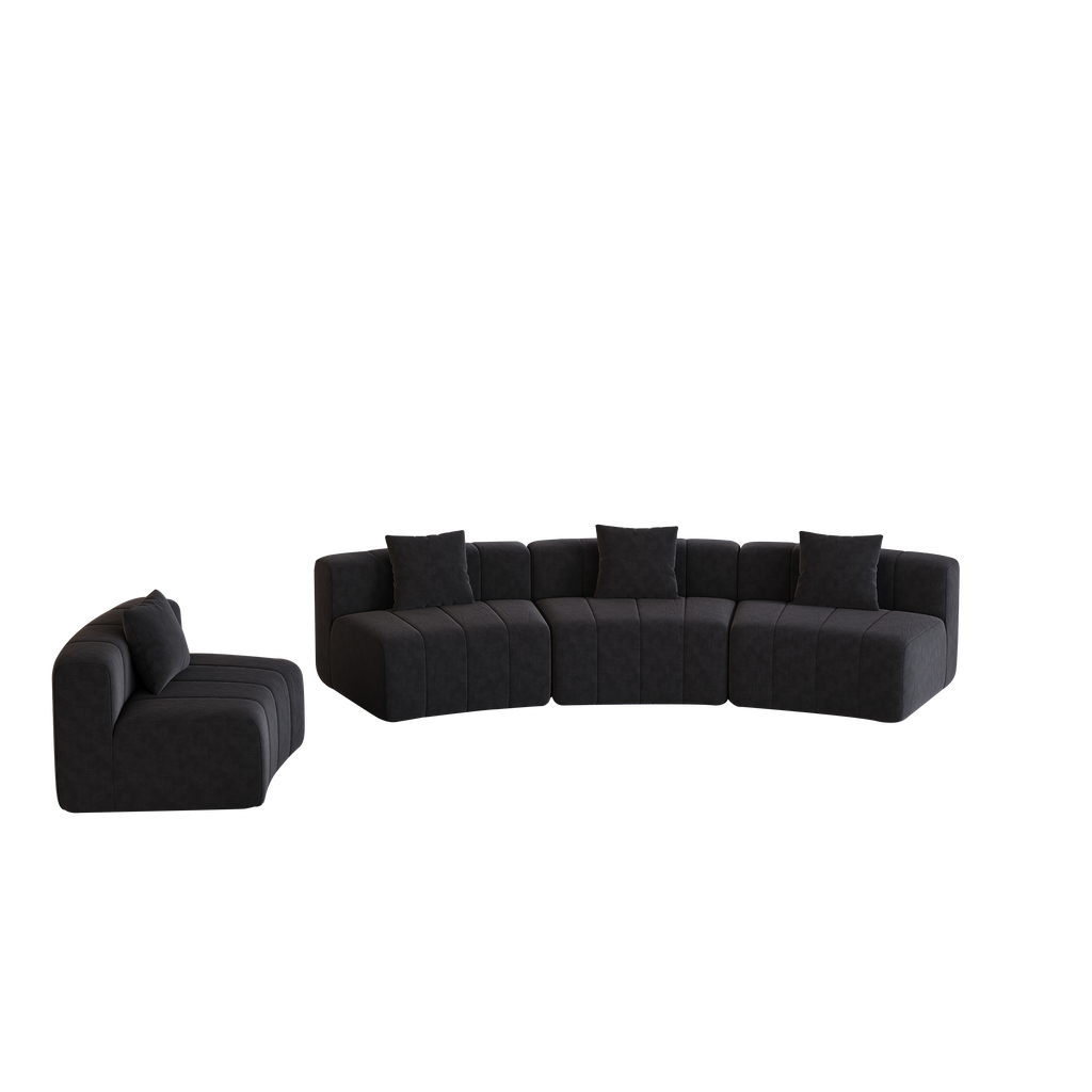 Chenille Curved Sectional Sofa with 4 Pillows for Relaxation.