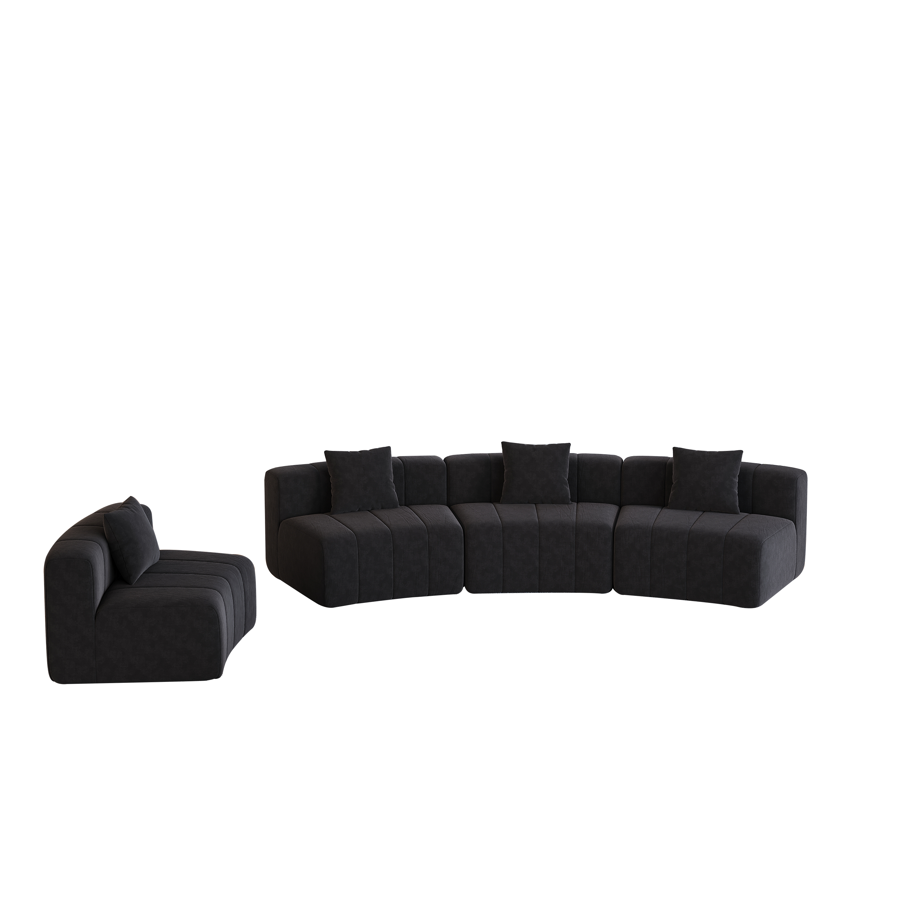 Chenille Curved Sectional Sofa with 4 Pillows for Relaxation.