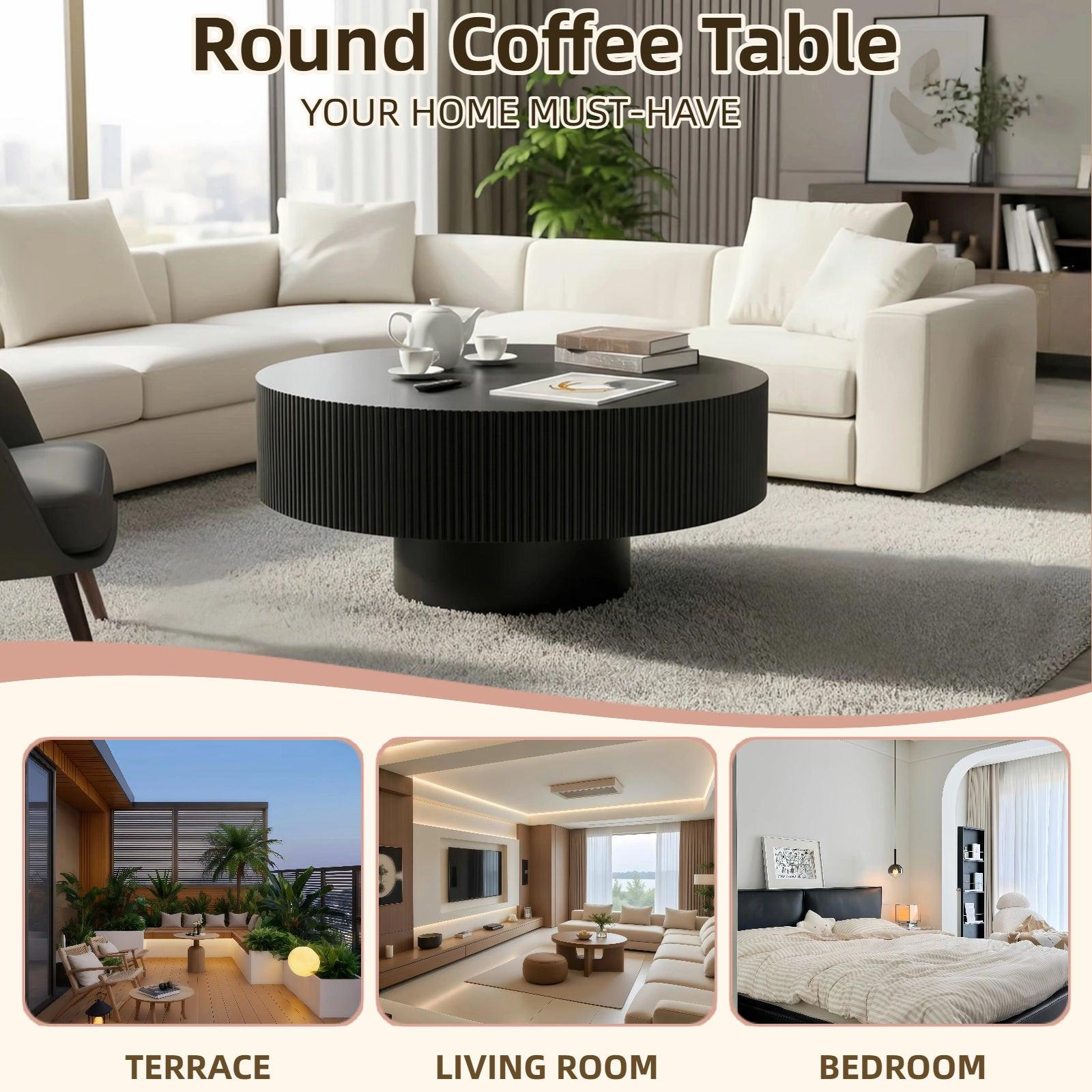 Fluted Round Coffee Table - Mid Century Modern Design.