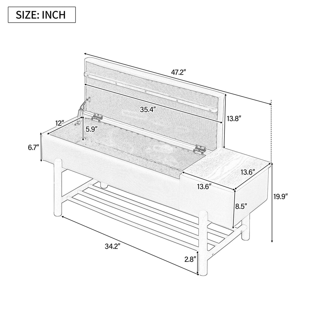 TREXM Farmhouse Upholstered Storage Bench with Hidden Compartment, Modern Entryway Bench for Living Room, Entryway, and Hallways (Natural).