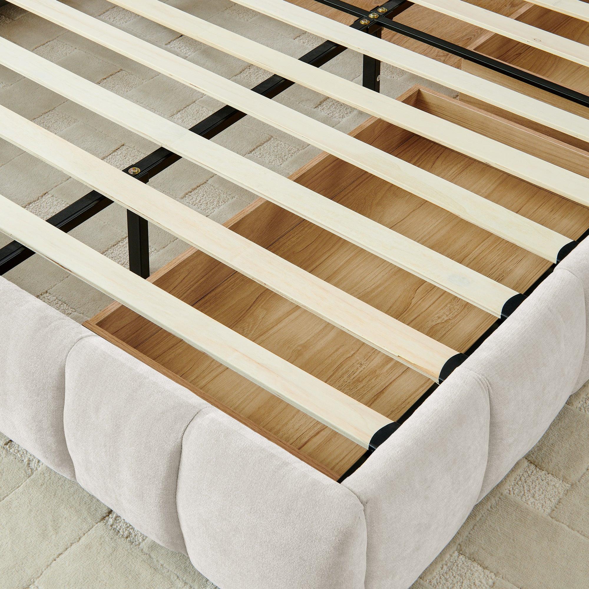 California King Upholstered Bed with Storage Drawer.