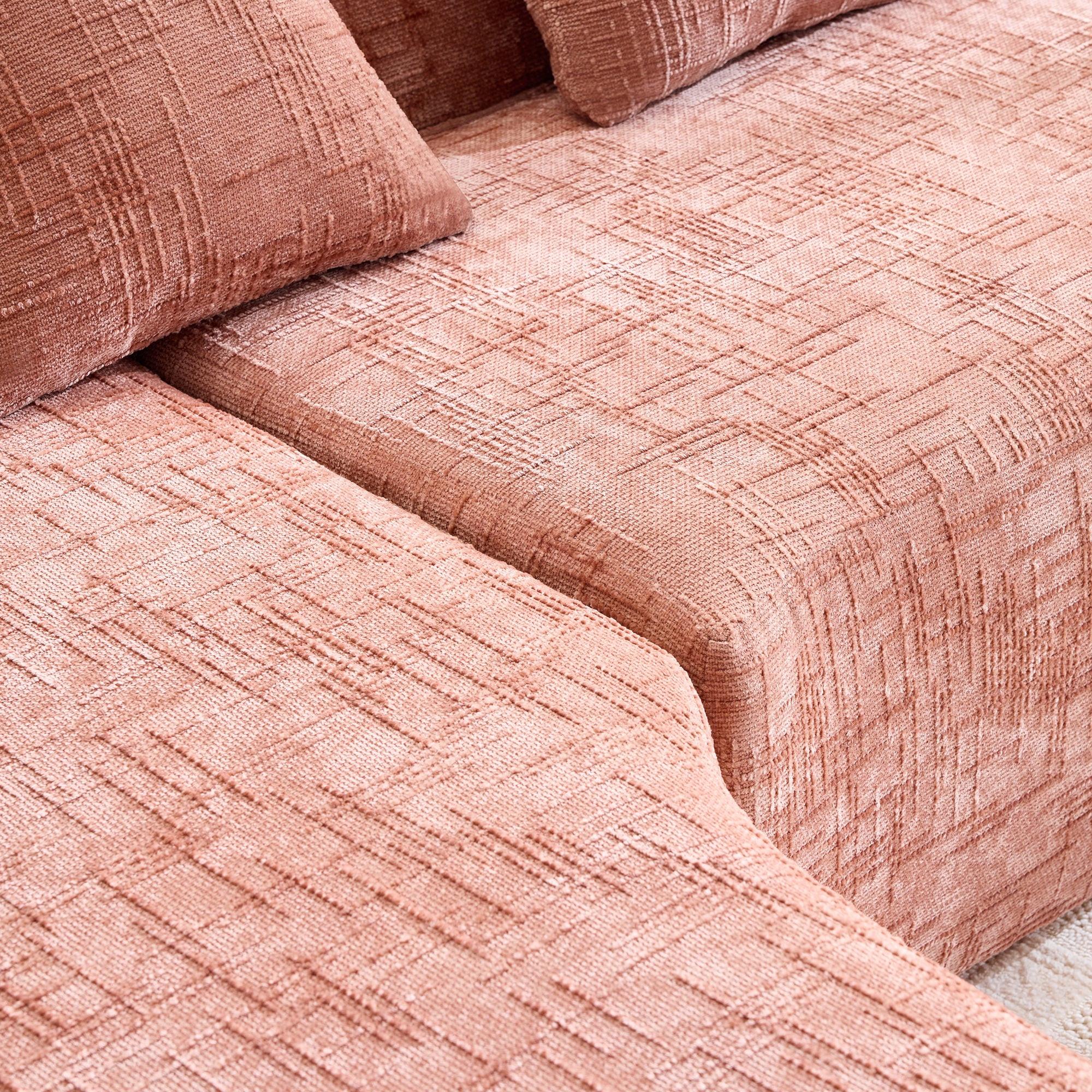 Pink Chenille L-Shaped Sofa Perfect for Living Room.