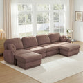 137-Inch Rose Dust Chenille U-Shaped Sectional Sofa with Ottoman