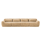 Front view of 149'' modular plush sofa in light khaki, featuring soft plush fabric and a non-slip design for modern comfort.