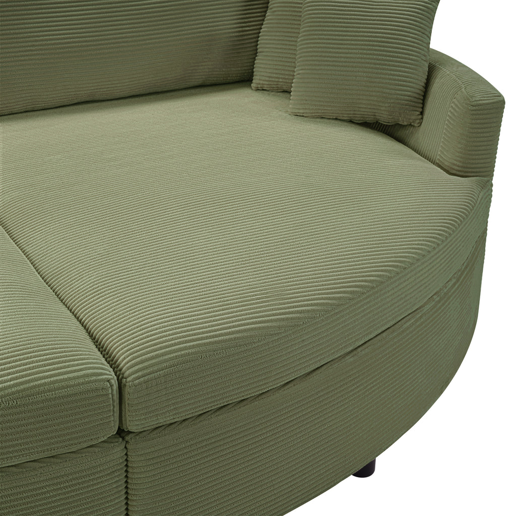 Green Oversized Double Chaise Lounge Sofa with Upholstered Corduroy Fabric, Deep Seat, USB Ports, and Removable Pillows – 102.3'