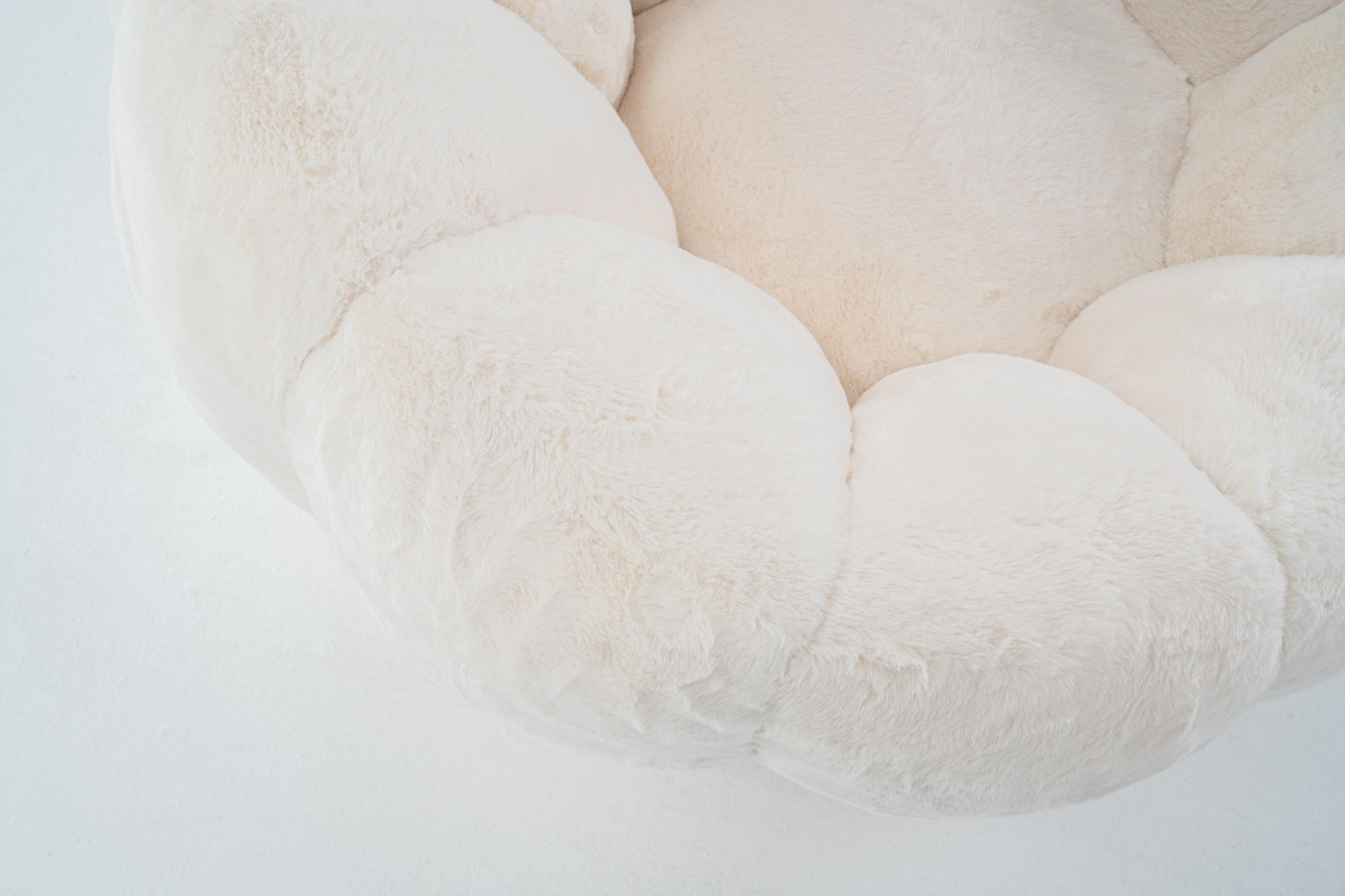 Beige Bean Bag Chair - Floral-Shaped Soft Sofa for Living Room.