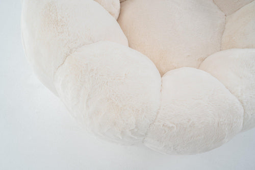 Beige Bean Bag Chair - Floral-Shaped Soft Sofa for Living Room.