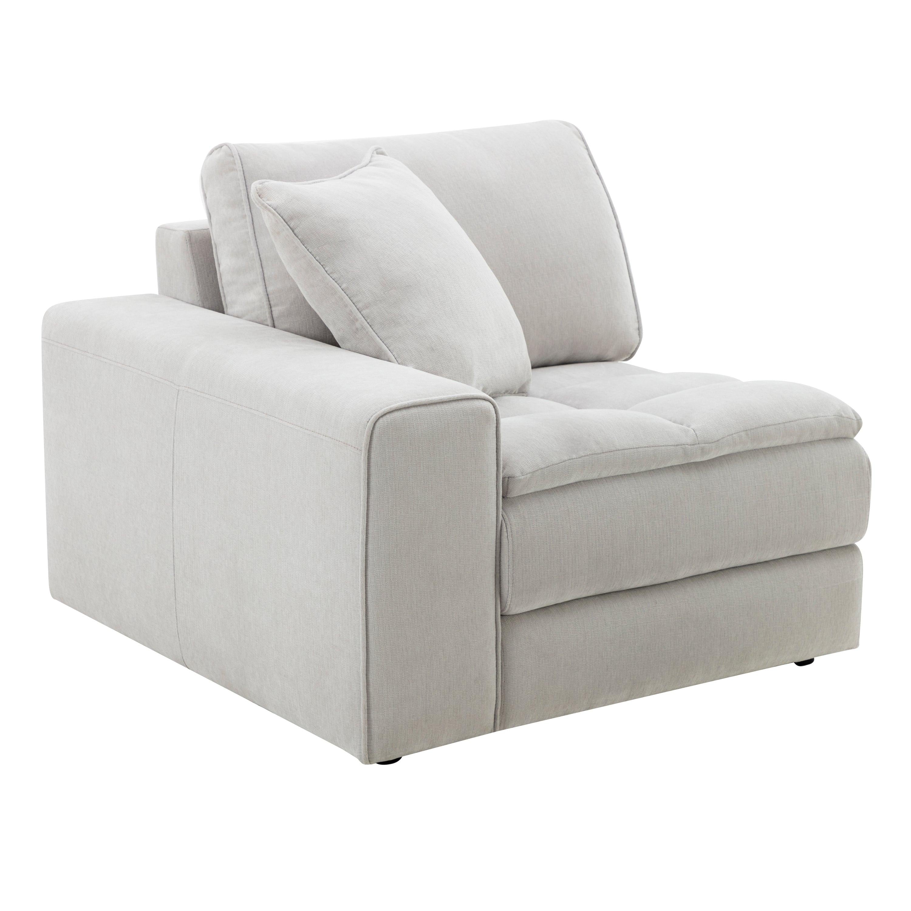 Breton Modern Tufted Sofa with Ottoman in Oyster Grey.