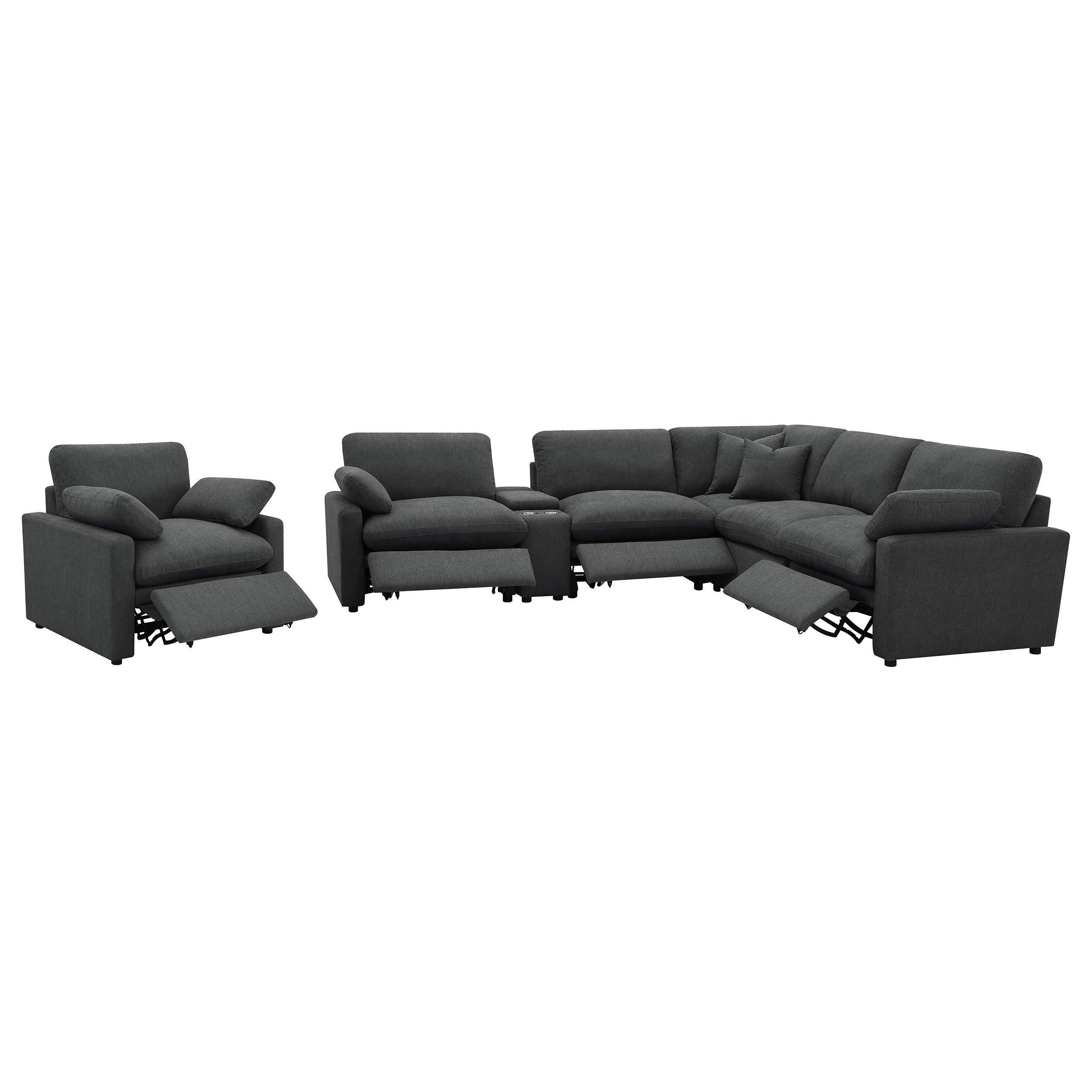 Hollander Dark Grey Modular Power Reclining Sectional Sofa.
