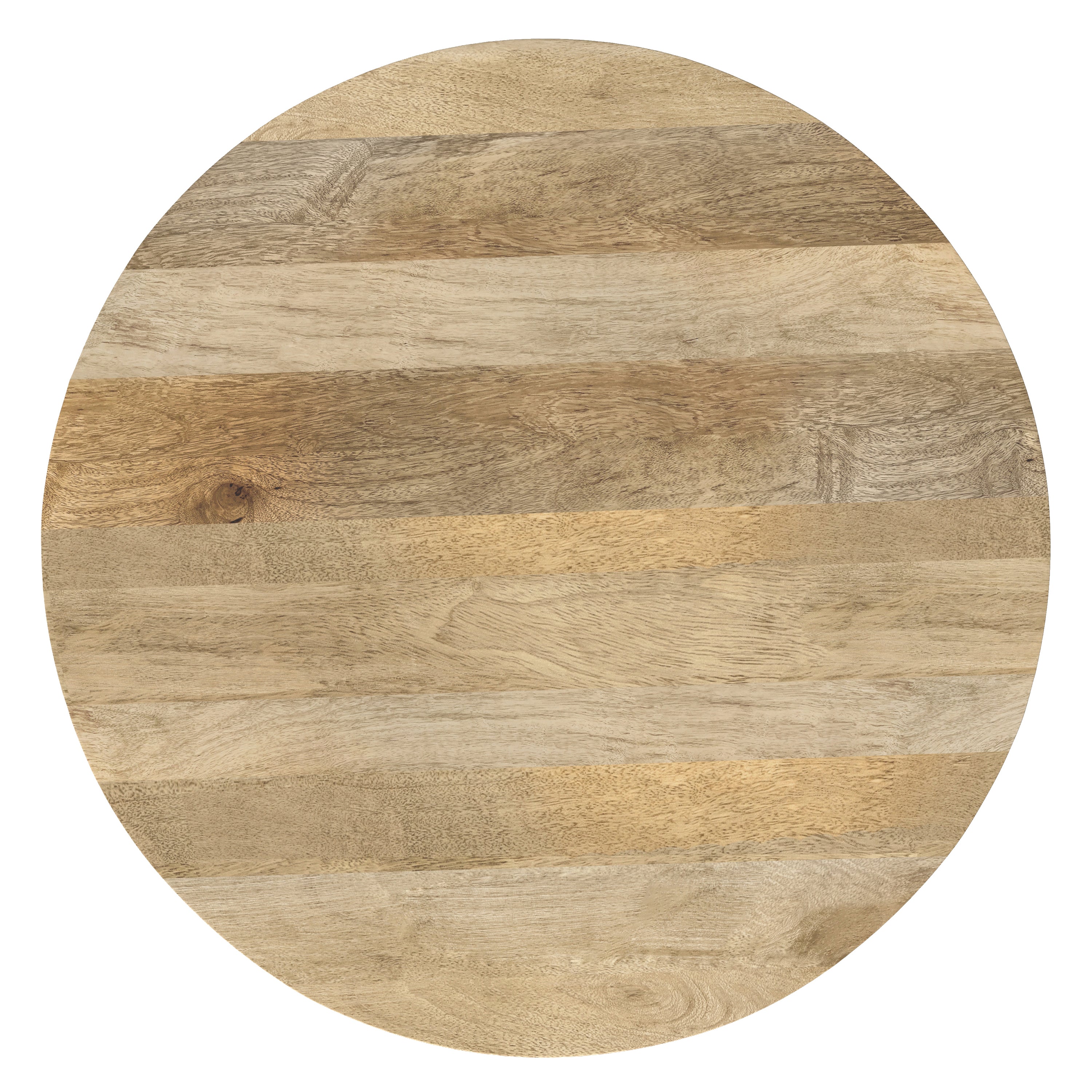Top view of Demy Coffee Table showcasing the natural mango wood grain pattern on the round handcrafted tabletop.