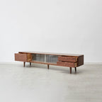 Solid Red Oak TV Cabinet with Glass Doors and Storage.