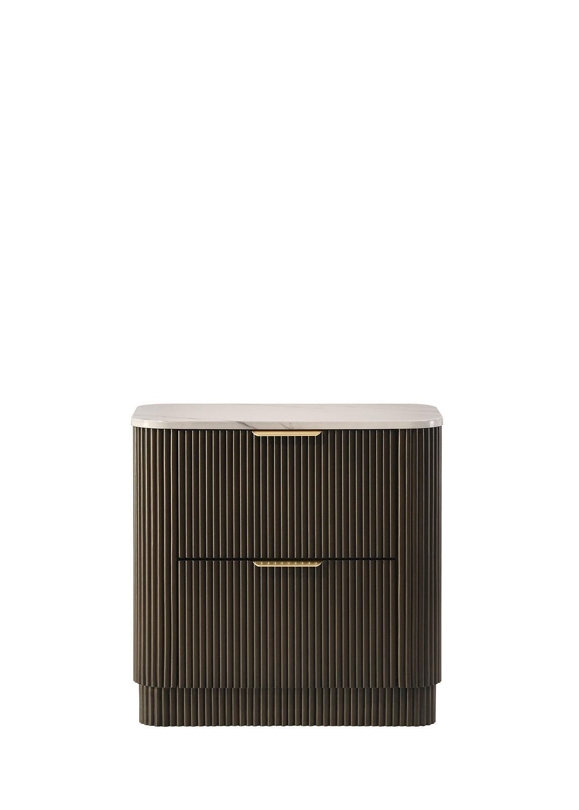 Dark Walnut Nightstand with Marble Top for Contemporary Bedrooms.