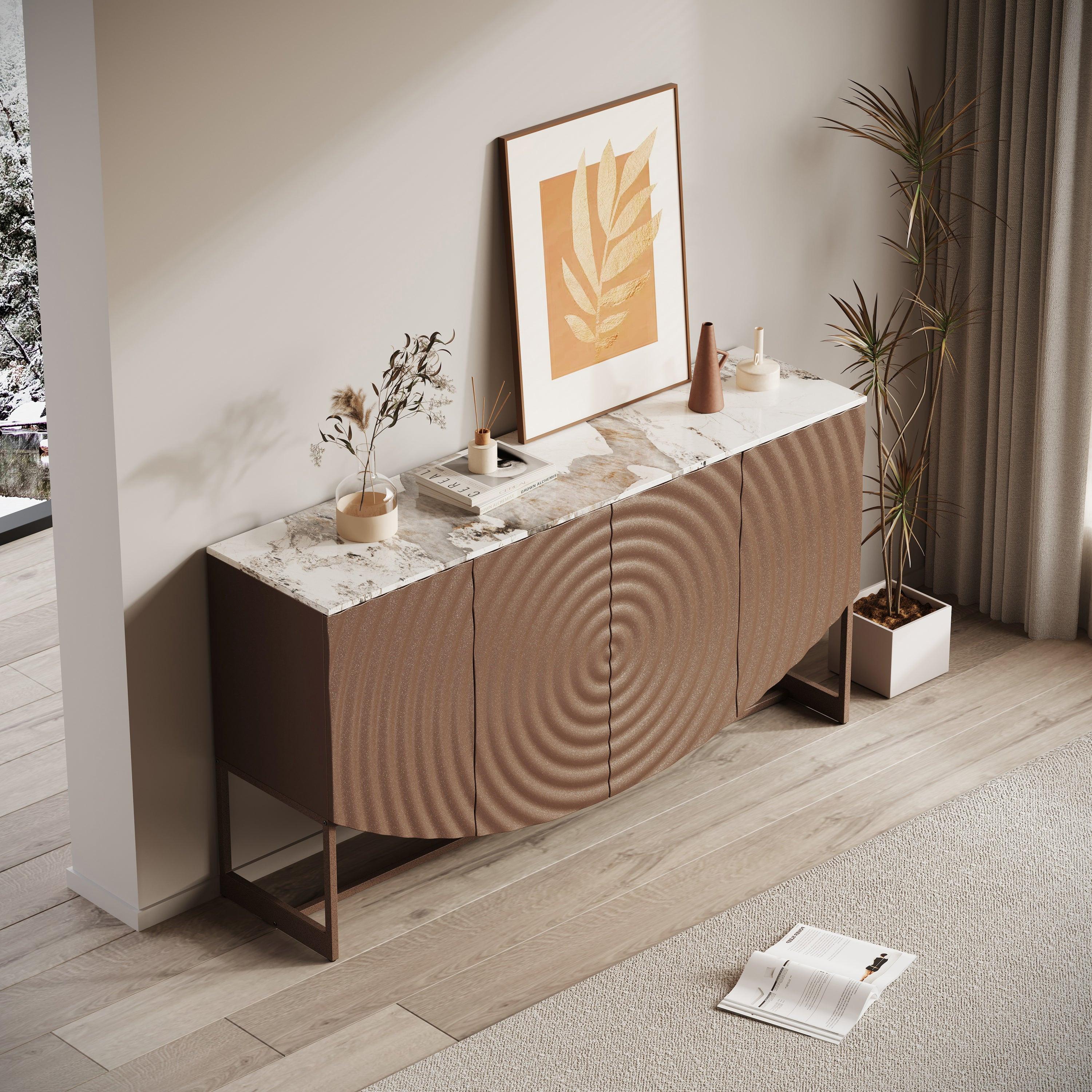 Modern Luxury Sideboard Cabinet with Unique 3D Wave Texture.