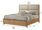 King Storage Platform Bed dimensions with upholstered headboard and footboard drawers, ideal for space-saving modern bedroom setups.