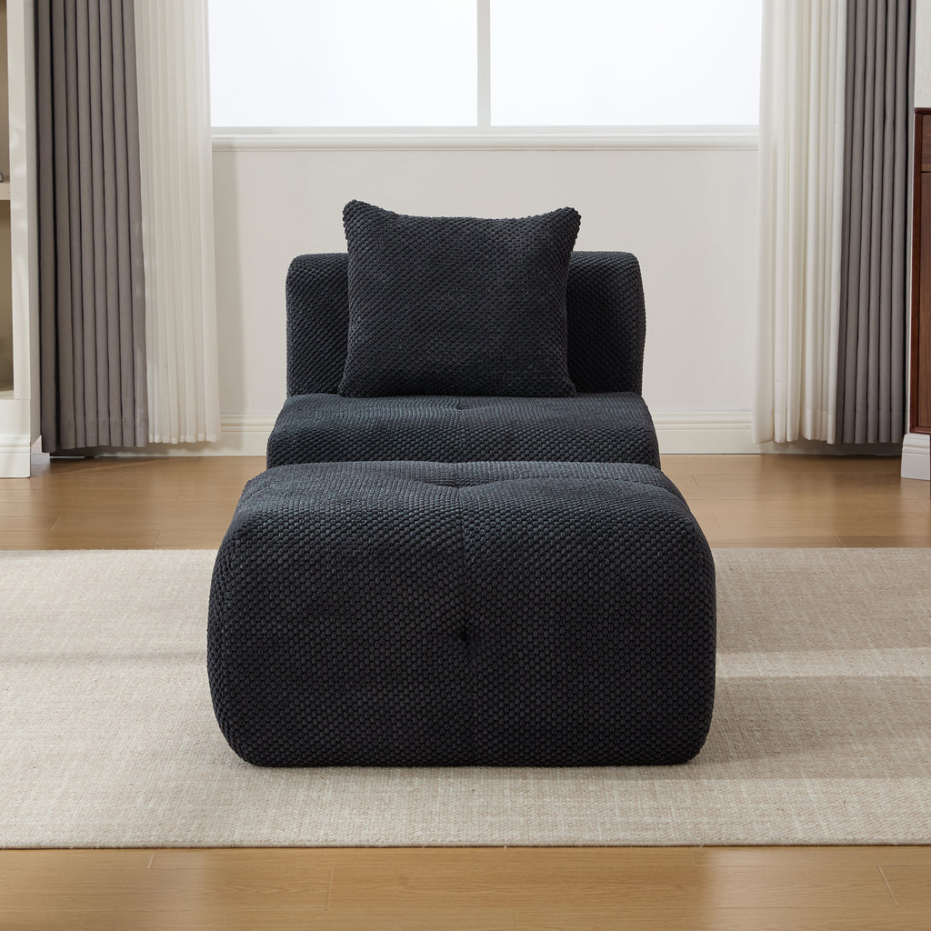 31' Modular Cloud Armless Accent Chair with Ottoman Set, Modern Boneless Deep Seat Single Sofa Soft Lounger with Footstool Throw Pillow for Living Room, Bedroom, Dorms, No Assembly Required, Charcoal