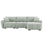 Modular sectional sofa with ottoman in right-facing configuration, offering adaptable seating for various room layouts.