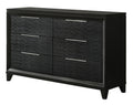 60-Inch Black Wood 6-Drawer Dresser with Tapered Feet