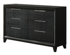 60-Inch Black Wood 6-Drawer Dresser with Tapered Feet