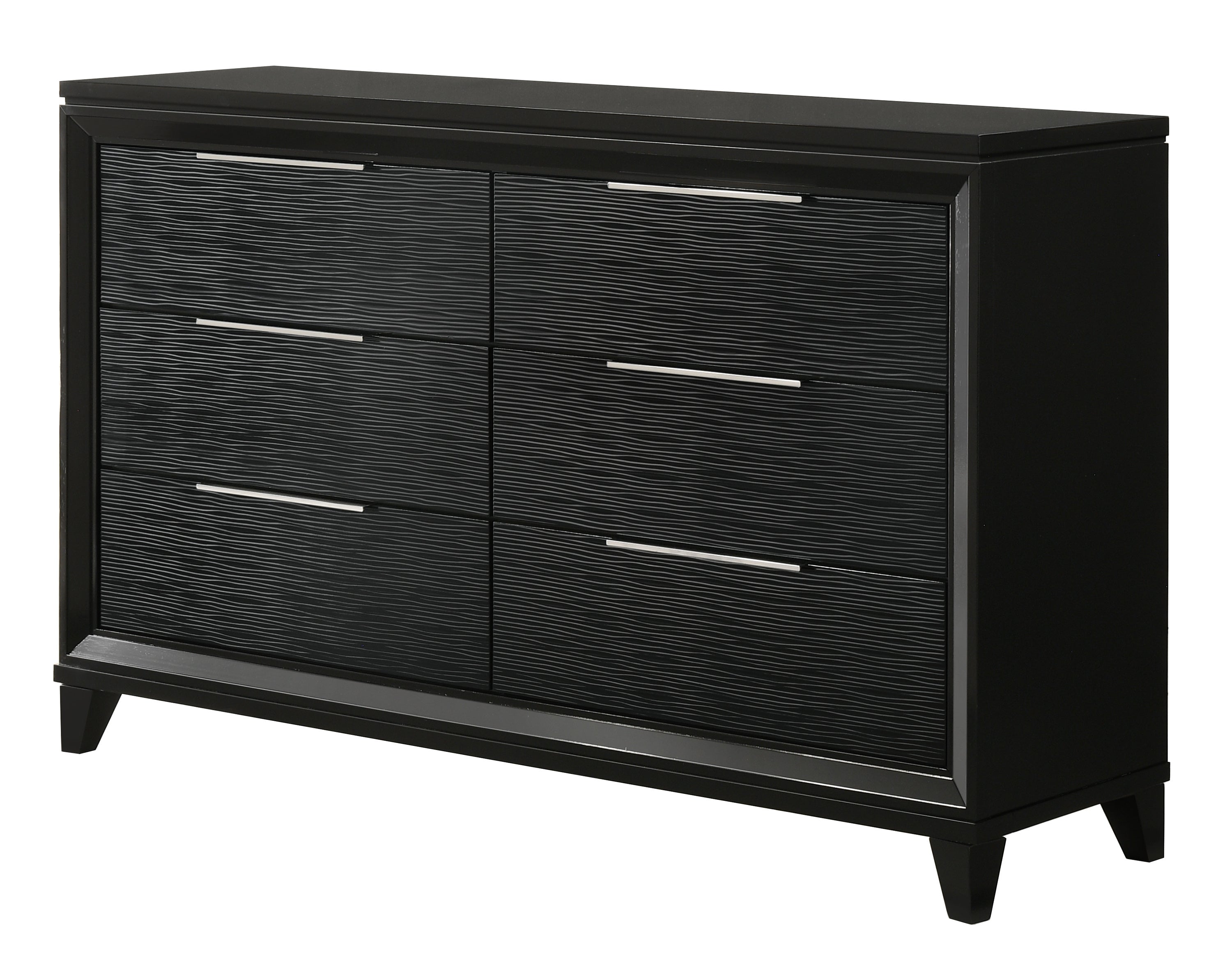 60-Inch Black Wood 6-Drawer Dresser with Tapered Feet