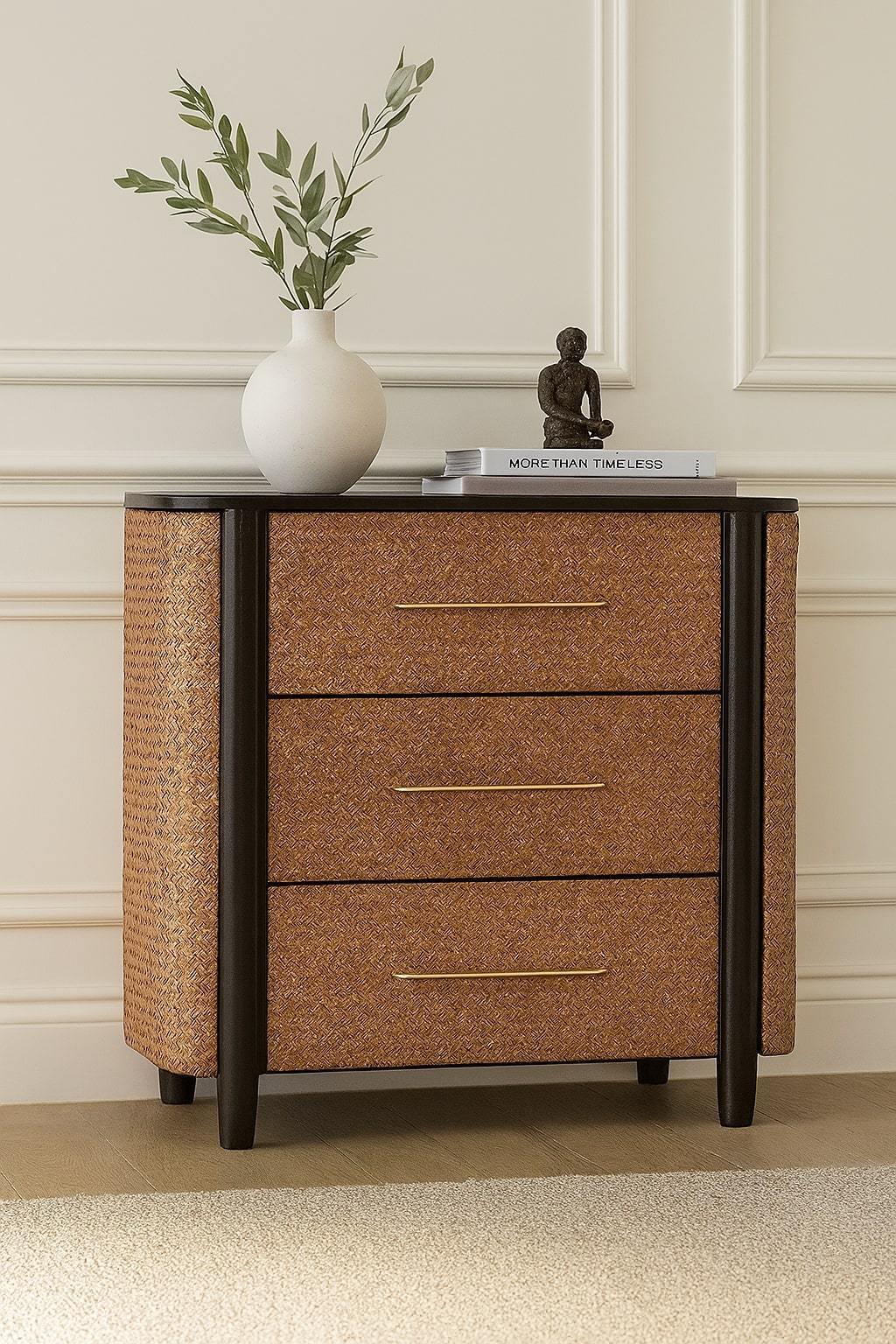 Solid Wood Havana Weave 3 Drawer Chest,Brown.