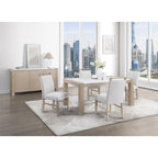 Vanilla Farmhouse Storage Buffet with Marble Top in Beige and Light Natural, Solid Wood and MDF Construction, 65.75 x 18 x 36 inches.