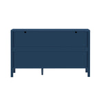 Back view of navy sideboard with central support leg and clean panel design, enhancing stability and style.