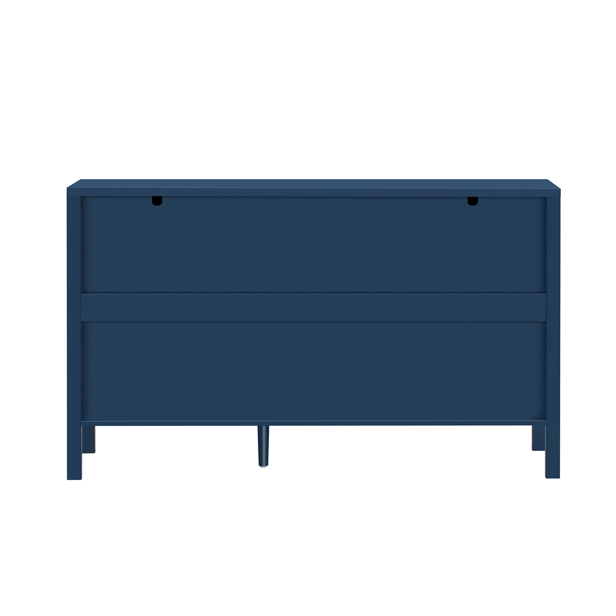 Back view of navy sideboard with central support leg and clean panel design, enhancing stability and style.