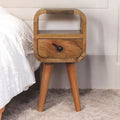 Solid Wood Extra Mini Oak-ish Curve Open Slot Nightstand, 1-Drawer, 1 Open Slot, Nordic Legs, Brown