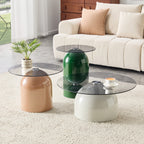Modern Nesting Coffee Table Set of 3 with Glass Tops and Metal Base