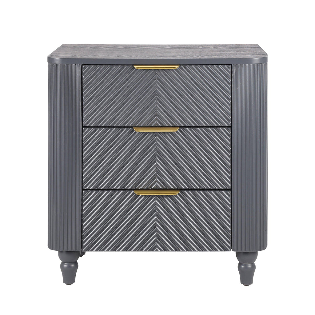 Mid-Century Nightstand with 3 Drawers in Dark Gray.