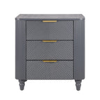 Mid-Century Nightstand with 3 Drawers in Dark Gray.